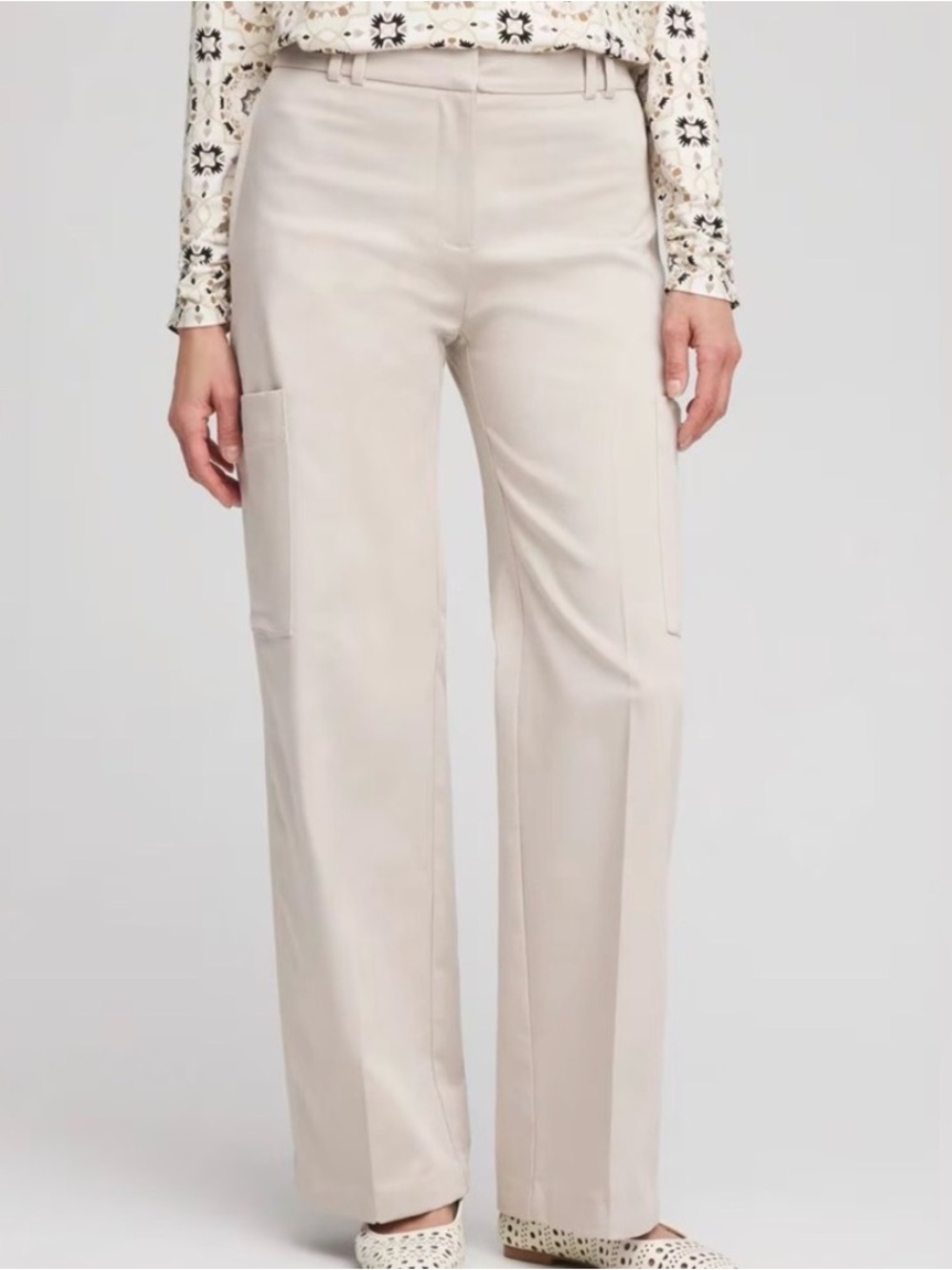 Chicos Women Sz 3R US 16R Smokey Taupe High Rise Sateen Cargo Pant NWOT